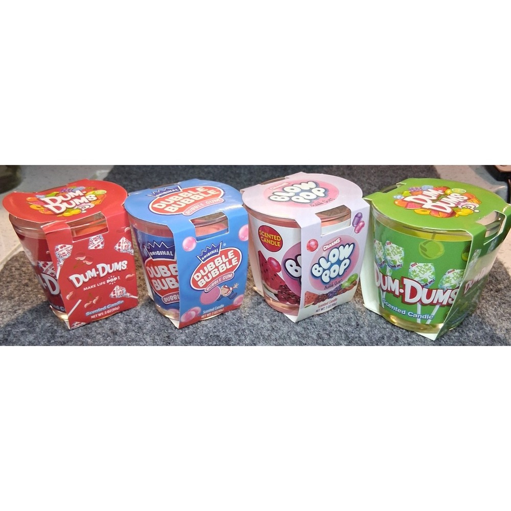 Dum-Dums Dubble Bubble Blow Pop Scented Candle Set 4 Pack Cherry Apple Gum 3oz